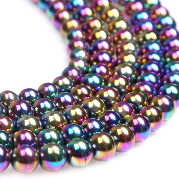 10 Pcs 8mm Round Multicolored Hematite Gemstone Beads for DIY Jewelry Making 16" - Picture 1 of 8